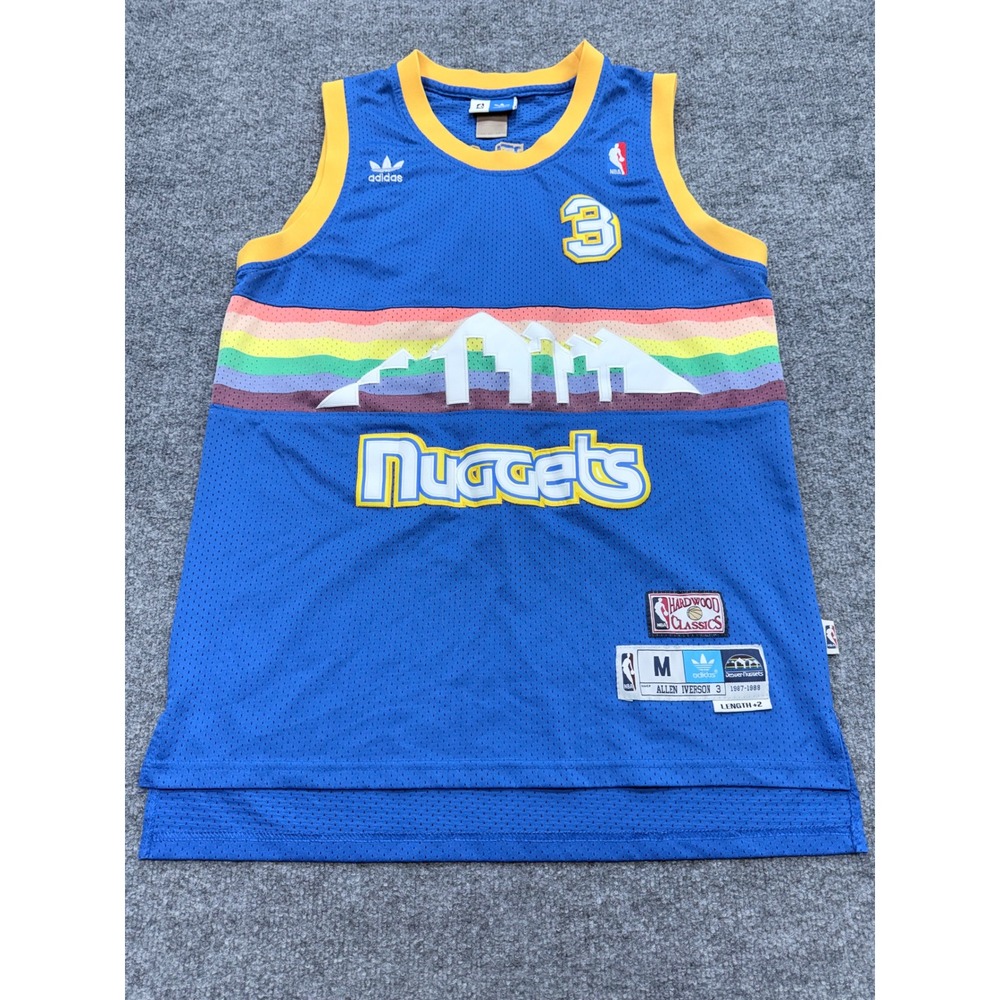 Adidas Denver Nuggets Allen Iverson 3 Rainbow Skyline Jersey Mens Medium Blue